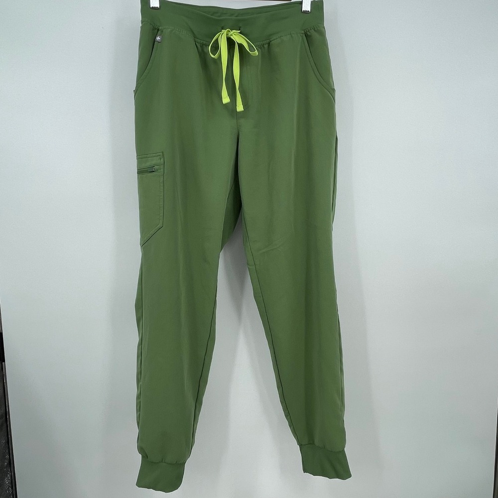 FIGS‎ Zamora Jogger Scrub Pants Moss Green Neon Yellow Drawstring Style 1000208